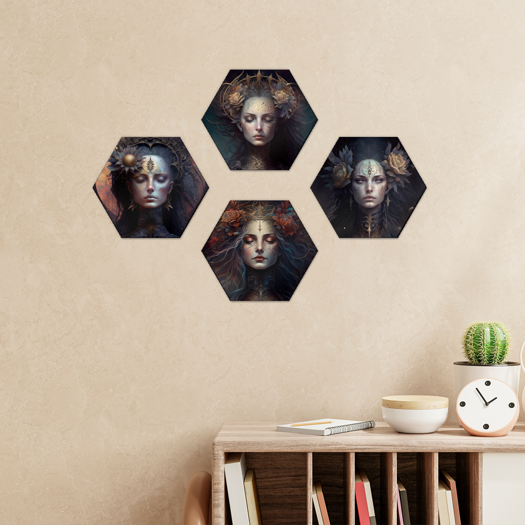 Warrior Goddesses Hexagon Wall Tiles Set of 4
