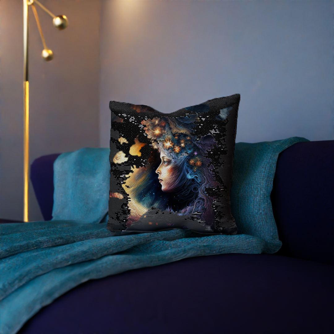 Celestial Goddess "Stellara" Sequin Cushion
